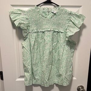 crown & ivy Mint and Blush Floral Smocked Top